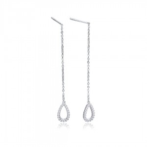 Kolczyki srebrne przewlekane z zawieszkami zdobionymi cyrkoniami