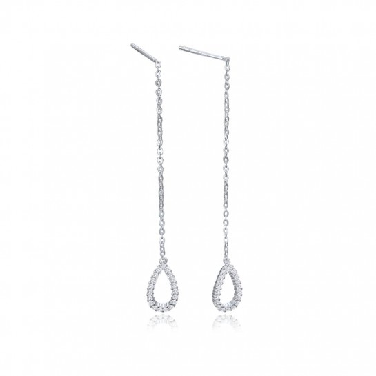 Kolczyki srebrne przewlekane z zawieszkami zdobionymi cyrkoniami
