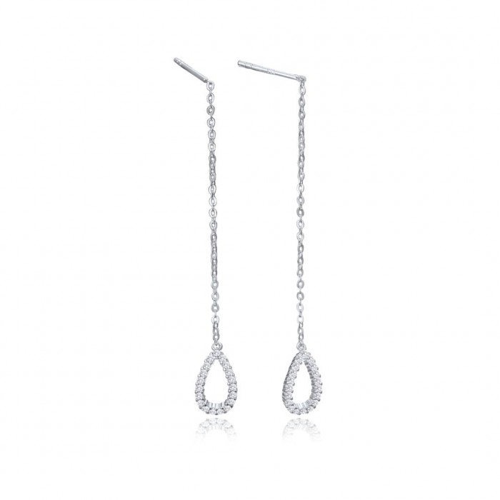 Kolczyki srebrne przewlekane z zawieszkami zdobionymi cyrkoniami