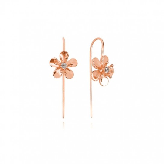 Kolczyki srebrne rose gold bigiel otwarty - kwiaty