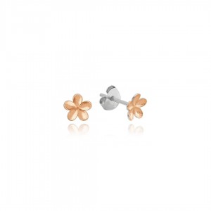 Kolczyki srebrne rose gold - matowe kwiaty