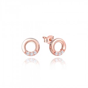 Kolczyki srebrne rose gold - nowoczesne wkrętki z cyrkoniami