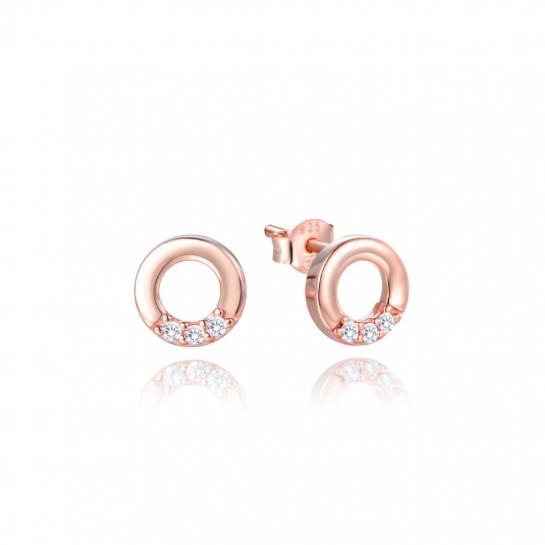 Kolczyki srebrne rose gold - nowoczesne wkrętki z cyrkoniami