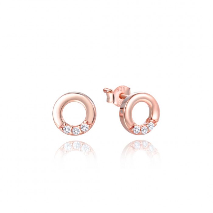 Kolczyki srebrne rose gold - nowoczesne wkrętki z cyrkoniami