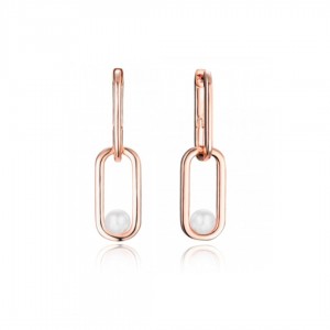 Kolczyki srebrne rose gold ogniwa z naturalnymi perłami  