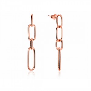 Kolczyki srebrne rose gold wiszące ogniwa