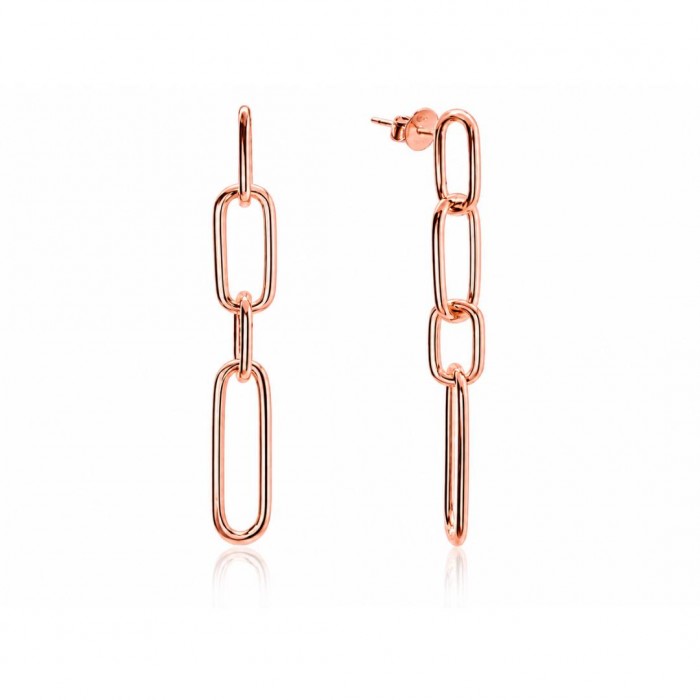 Kolczyki srebrne rose gold wiszące ogniwa