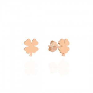 Kolczyki srebrne rose gold wkrętki z koniczynką
