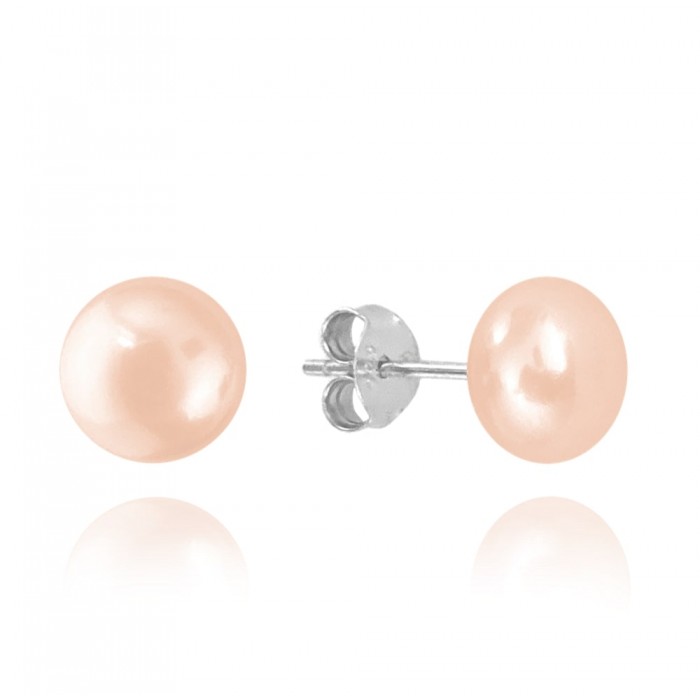 Kolczyki srebrne - różowe perły na sztyfcie