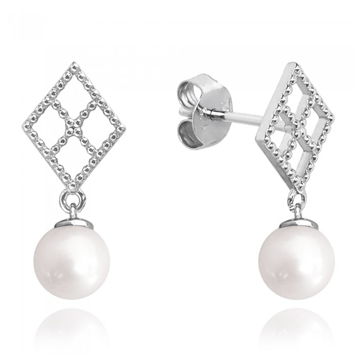 Kolczyki srebrne wkrętki - białe perły 