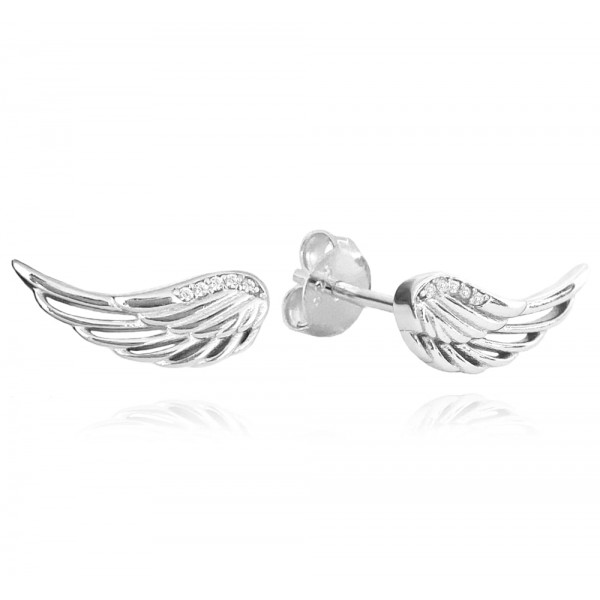 Kolczyki srebrne z cyrkoniami - skrzydło anioła 