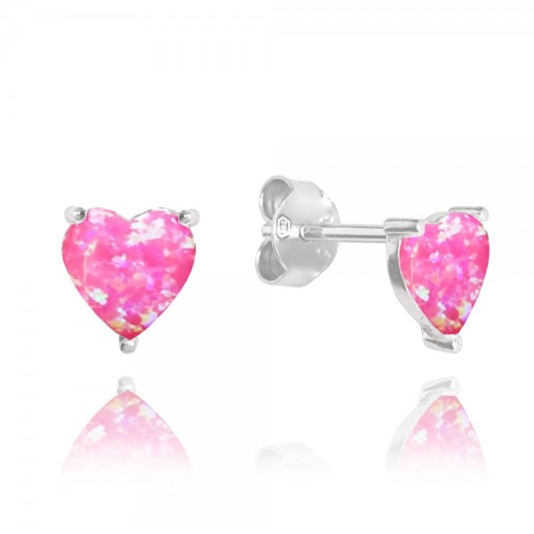 Kolczyki srebrne z różowym opalem w kształcie serca