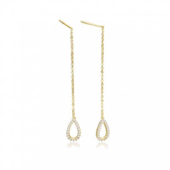 Kolczyki srebrne złocone przewlekane z zawieszkami zdobionymi cyrkoniami