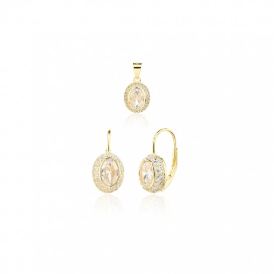 Kolczyki srebrne z zawieszką (komplet) - bogato zdobione cyrkoniami