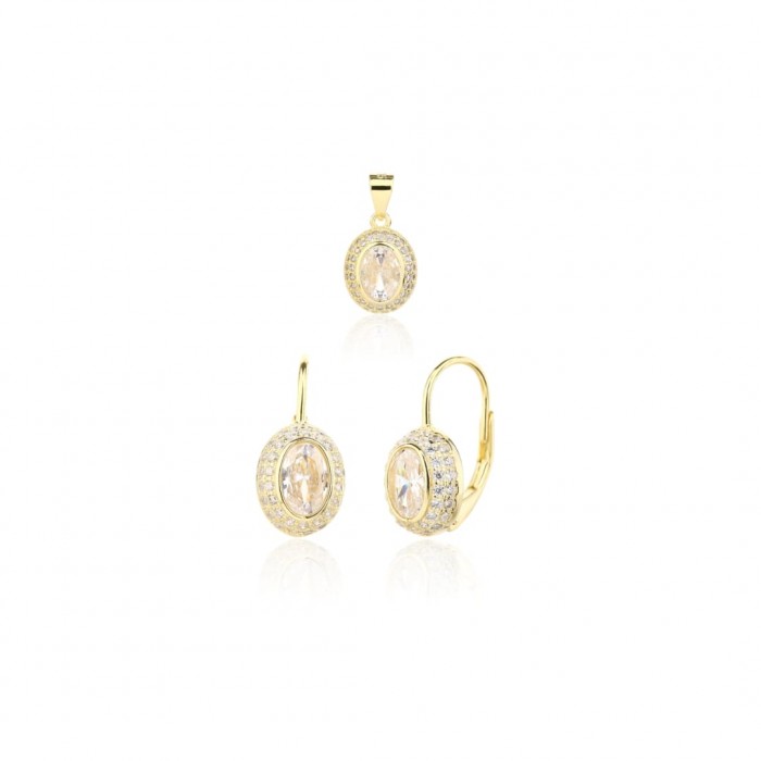 Kolczyki srebrne z zawieszką (komplet) - bogato zdobione cyrkoniami