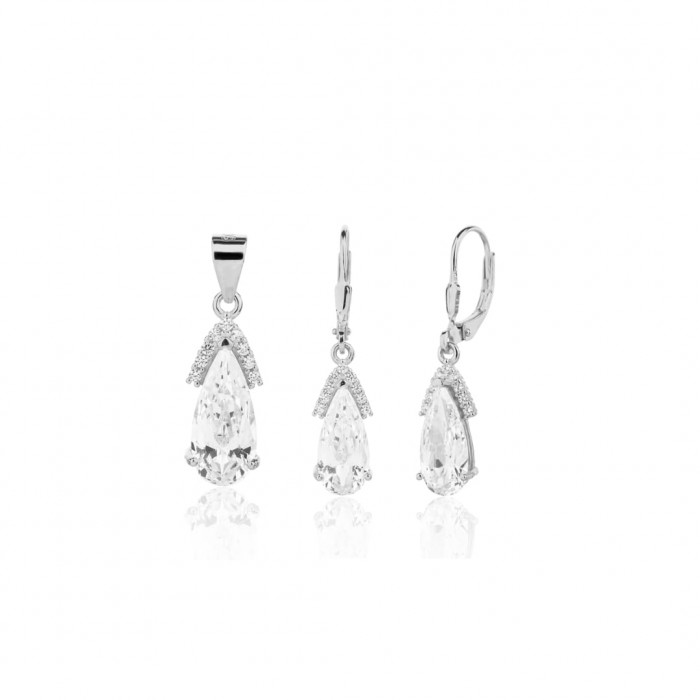 Kolczyki srebrne z zawieszką (komplet) - eleganckie z cyrkoniami w kształcie łezki