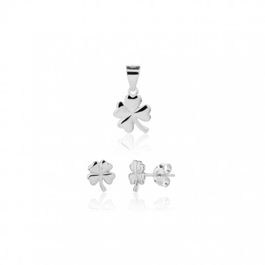 Kolczyki srebrne z zawieszką (komplet) - gładkie koniczynki