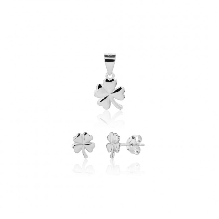 Kolczyki srebrne z zawieszką (komplet) - gładkie koniczynki