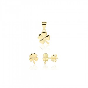 Kolczyki srebrne z zawieszką (komplet) - pozłacane gładkie koniczynki