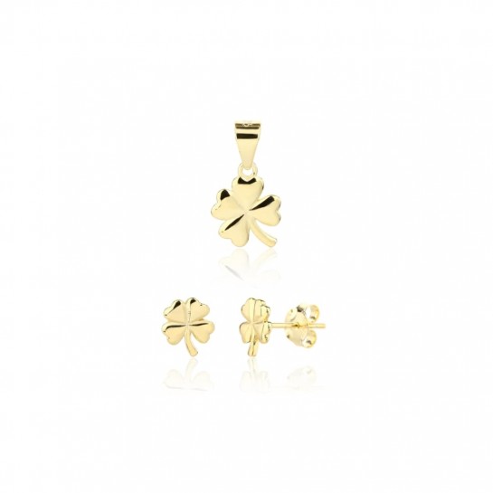 Kolczyki srebrne z zawieszką (komplet) - pozłacane gładkie koniczynki