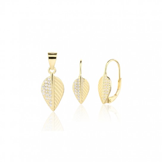 Kolczyki srebrne z zawieszką (komplet) - pozłacane listki