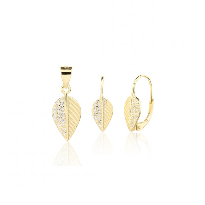 Kolczyki srebrne z zawieszką (komplet) - pozłacane listki