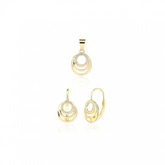 Kolczyki srebrne z zawieszką (komplet) - pozłacane okręgi z cyrkoniami