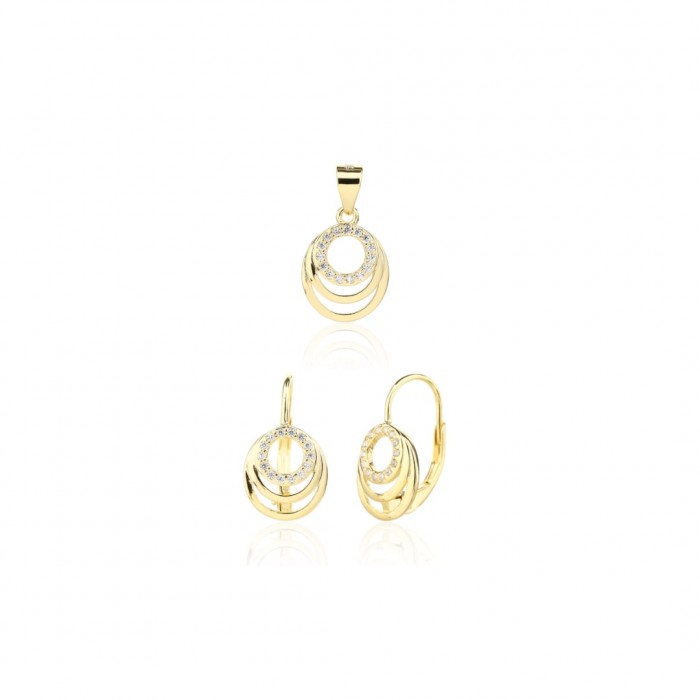 Kolczyki srebrne z zawieszką (komplet) - pozłacane okręgi z cyrkoniami