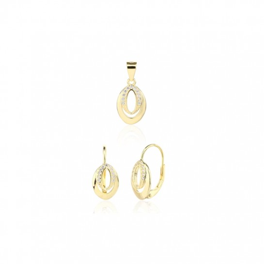 Kolczyki srebrne z zawieszką (komplet) - pozłacane owale z cyrkoniami