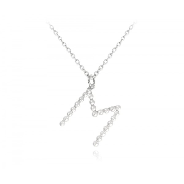 Naszyjnik srebrny - perły litera „M”