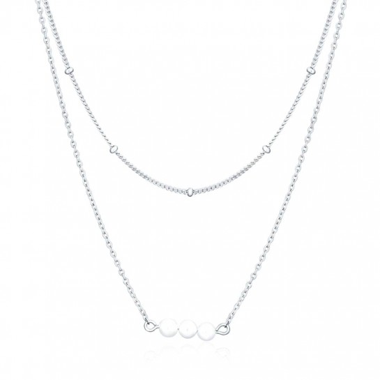 Naszyjnik srebrny 925 podwójny z perłami i kulkami