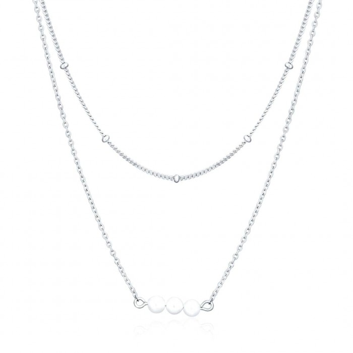 Naszyjnik srebrny 925 podwójny z perłami i kulkami