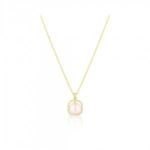 Naszyjnik srebrny 925 pozłacany - perła w zawieszce z cyrkoniami