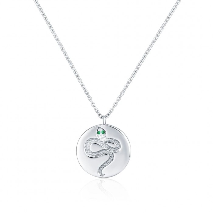 Naszyjnik srebrny 925 - wąż z zielonymi oczami
