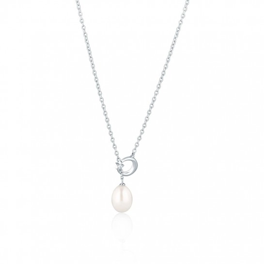 Naszyjnik srebrny - kółko z cyrkonią i perła