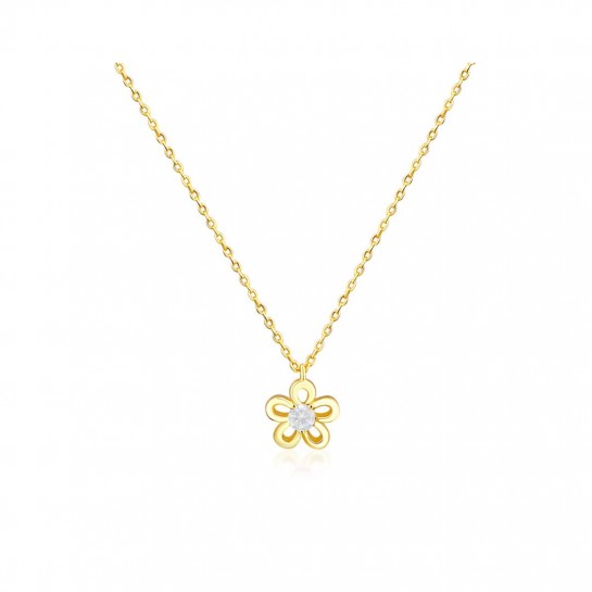 Naszyjnik srebrny pozłacany - kwiatek z cyrkonią