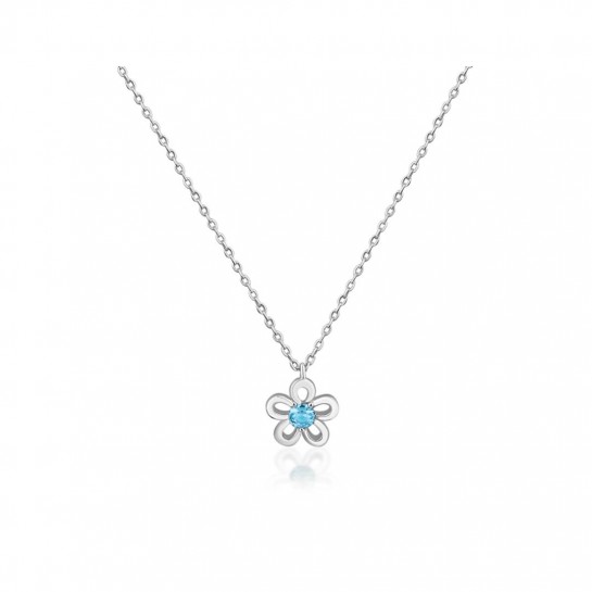 Naszyjnik srebrny - kwiatek z niebieską cyrkonią