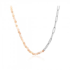 Naszyjnik srebrny - ogniwa z pomarańczowymi kamieniami