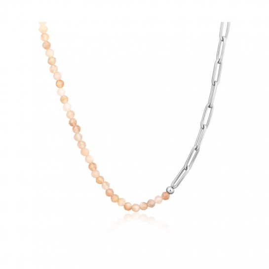 Naszyjnik srebrny - ogniwa z pomarańczowymi kamieniami