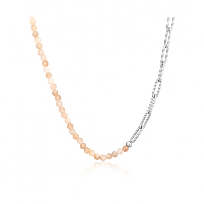 Naszyjnik srebrny - ogniwa z pomarańczowymi kamieniami