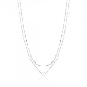 Naszyjnik srebrny podwójny - kuleczki z naturalnymi perłami