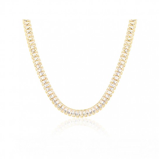 Naszyjnik srebrny pozłacany 925 cyrkonie baguette