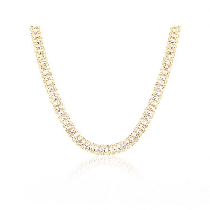 Naszyjnik srebrny pozłacany 925 cyrkonie baguette