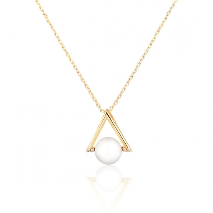 Naszyjnik srebrny pozłacany - trójkąt, perła i cyrkonie