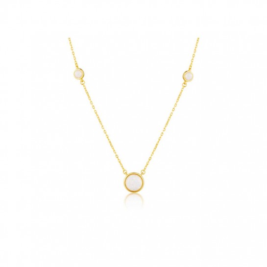 Naszyjnik srebrny pozłacany z białymi opalami