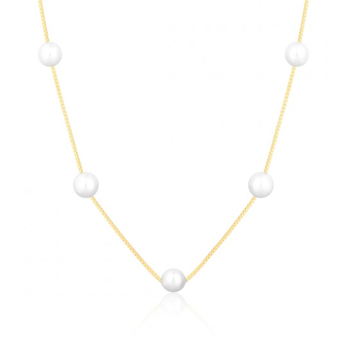 Naszyjnik srebrny pozłacany z białymi perłami