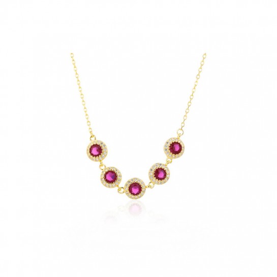 Naszyjnik srebrny pozłacany z cyrkoniami w kolorze fuksji