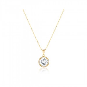 Naszyjnik srebrny pozłacany z dużą okrągłą cyrkonią