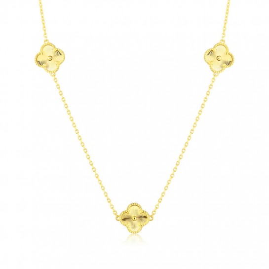 Naszyjnik srebrny pozłacany z frezowanymi koniczynami