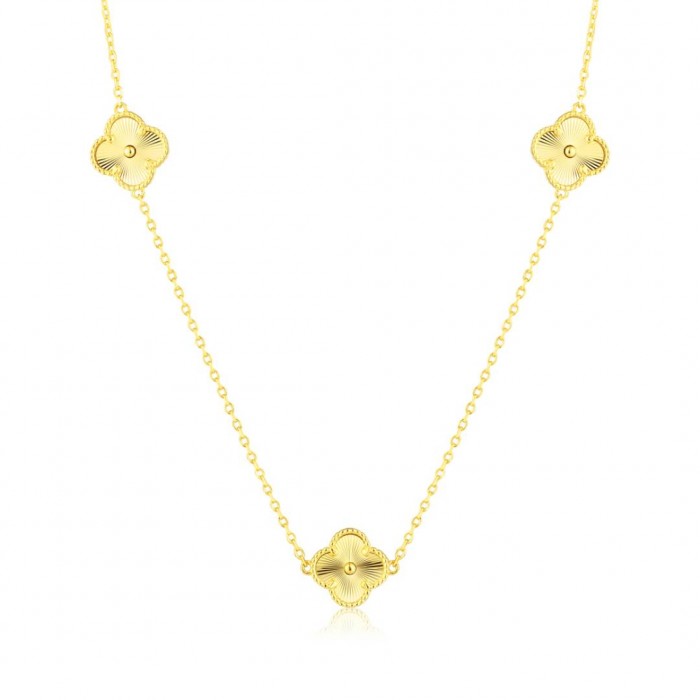 Naszyjnik srebrny pozłacany z frezowanymi koniczynami